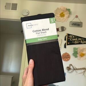 Queen Size Black Cotton Blend Flat Bed Sheet